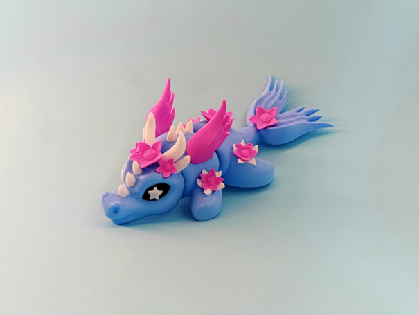 Dragon Articulé bleu et fleuri